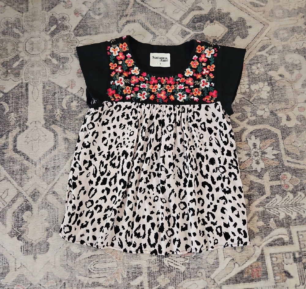Nautica Black Floral and Leopard Blouse